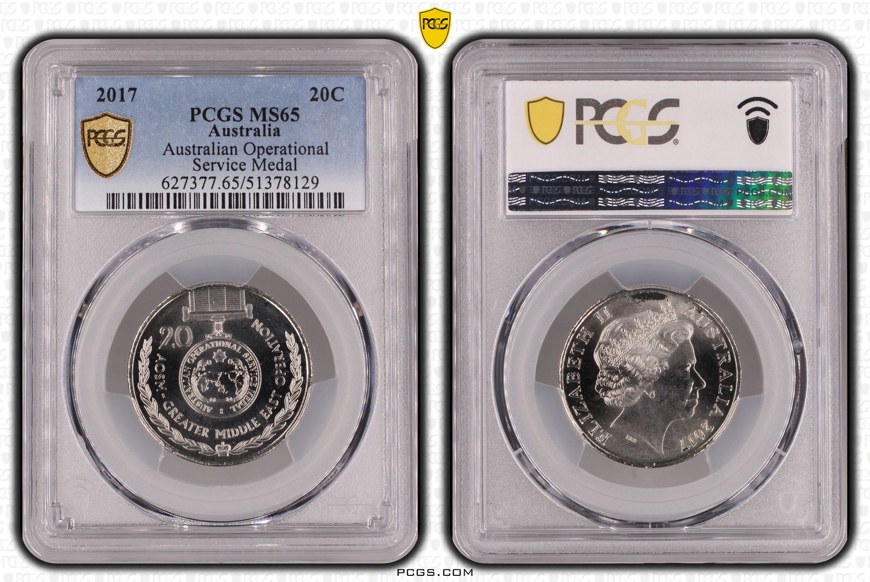 Australian Operational Service Medal, Twenty Cent, 2017, PCGS MS65