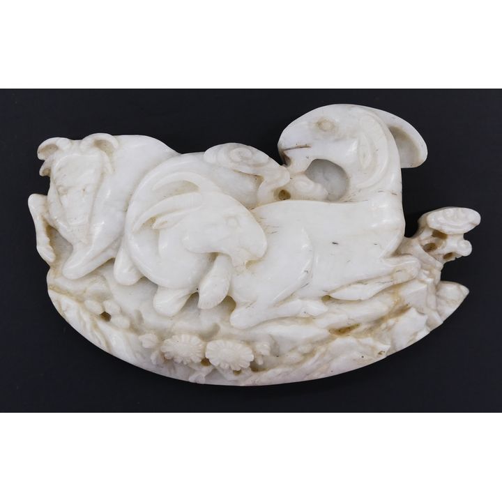 Chinese Qing White Jade Goat Plaque