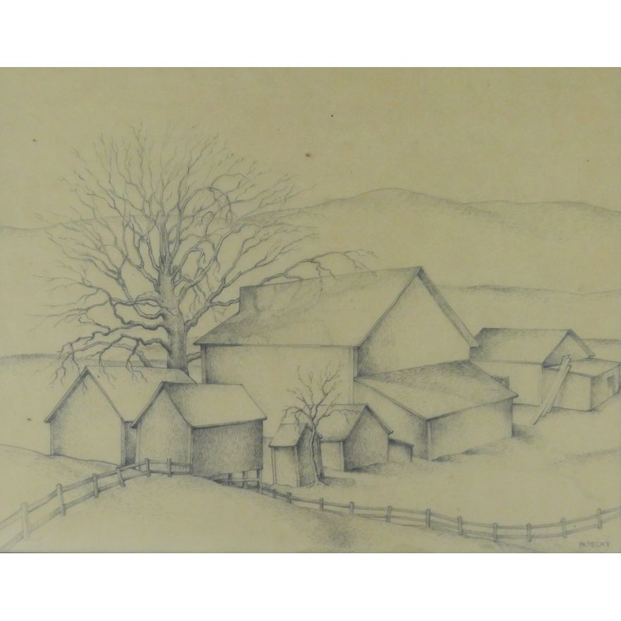 Albert Patecky ''Lone Oak Ranch'' 1940's Graphite