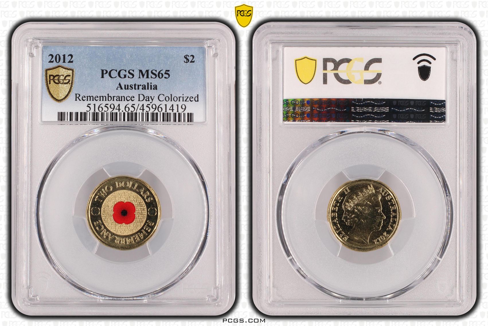 Remembrance Day Colored, Two Dollar, 2012, PCGS MS 65