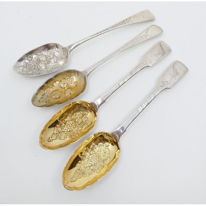 4pc English Georgian Sterling Silver Berry Spoons