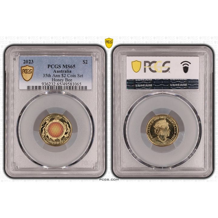 Elizabeth II, 35th Ann $2 Coin Set Colorized Honey Bee , Two Dollar, 2023, PCGS MS65