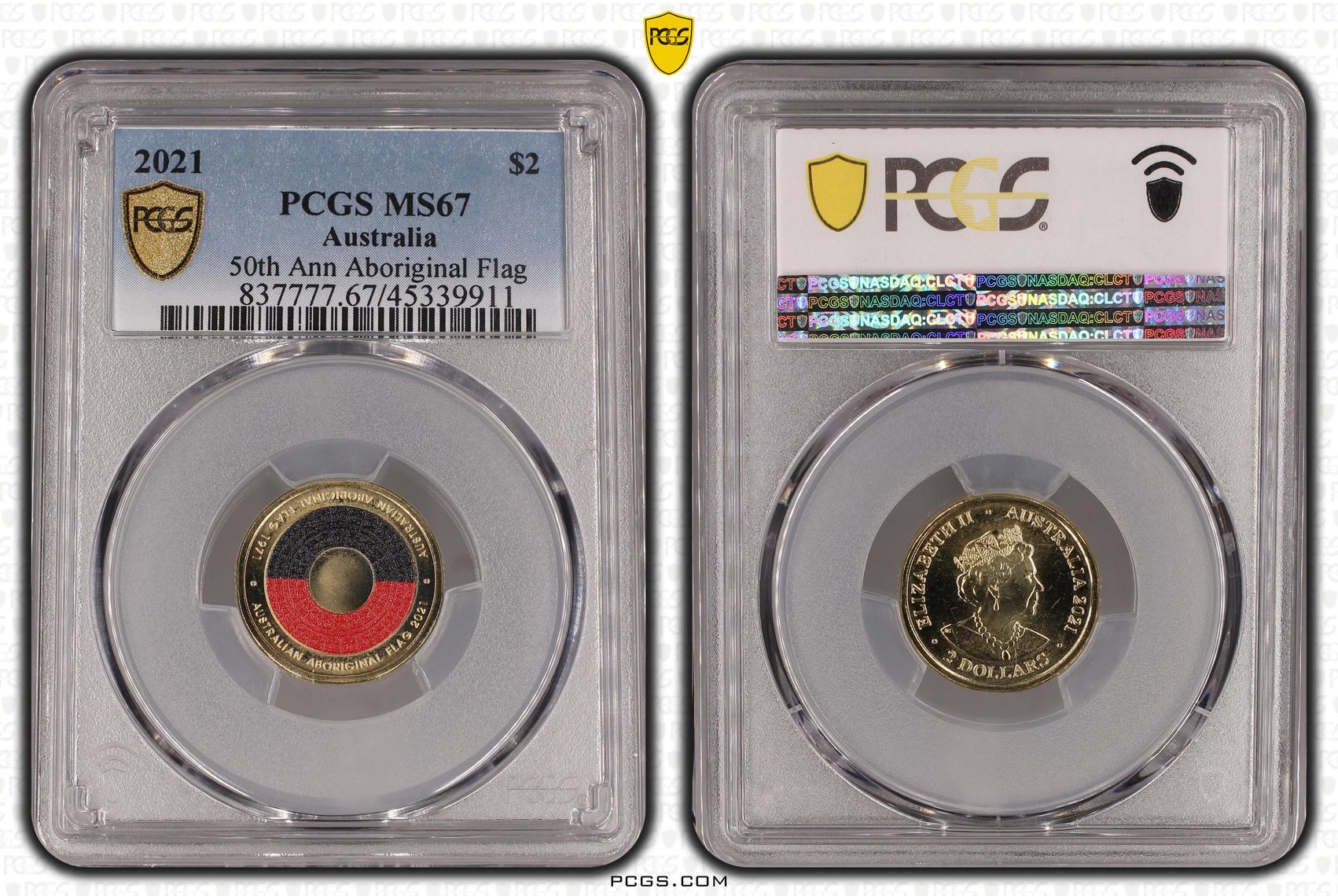 50th Ann Aboriginal Flag Colorized, Two Dollar, 2021, PCGS MS67
