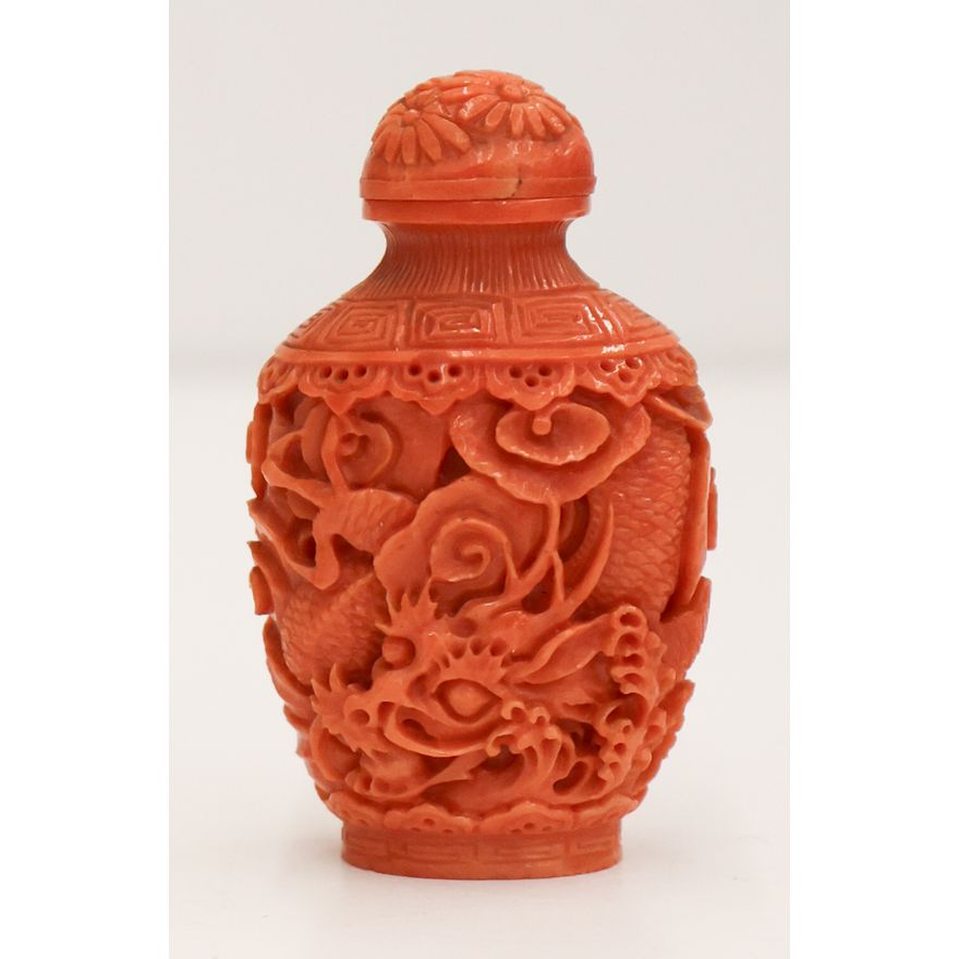 Chinese Coral Dragon and Carp Snuff Bottle