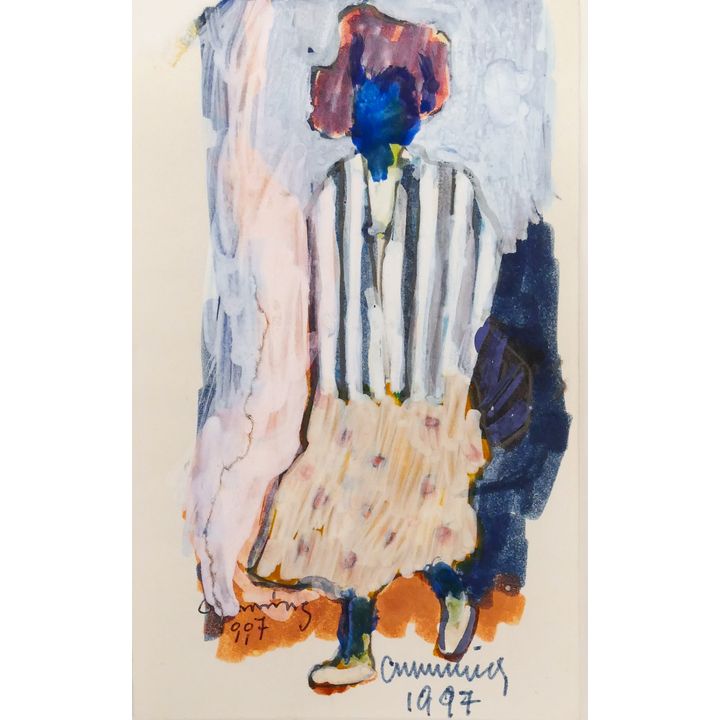 William Cumming 'Woman in Striped Shirt' 1997 Gouache & Marker on Paper.