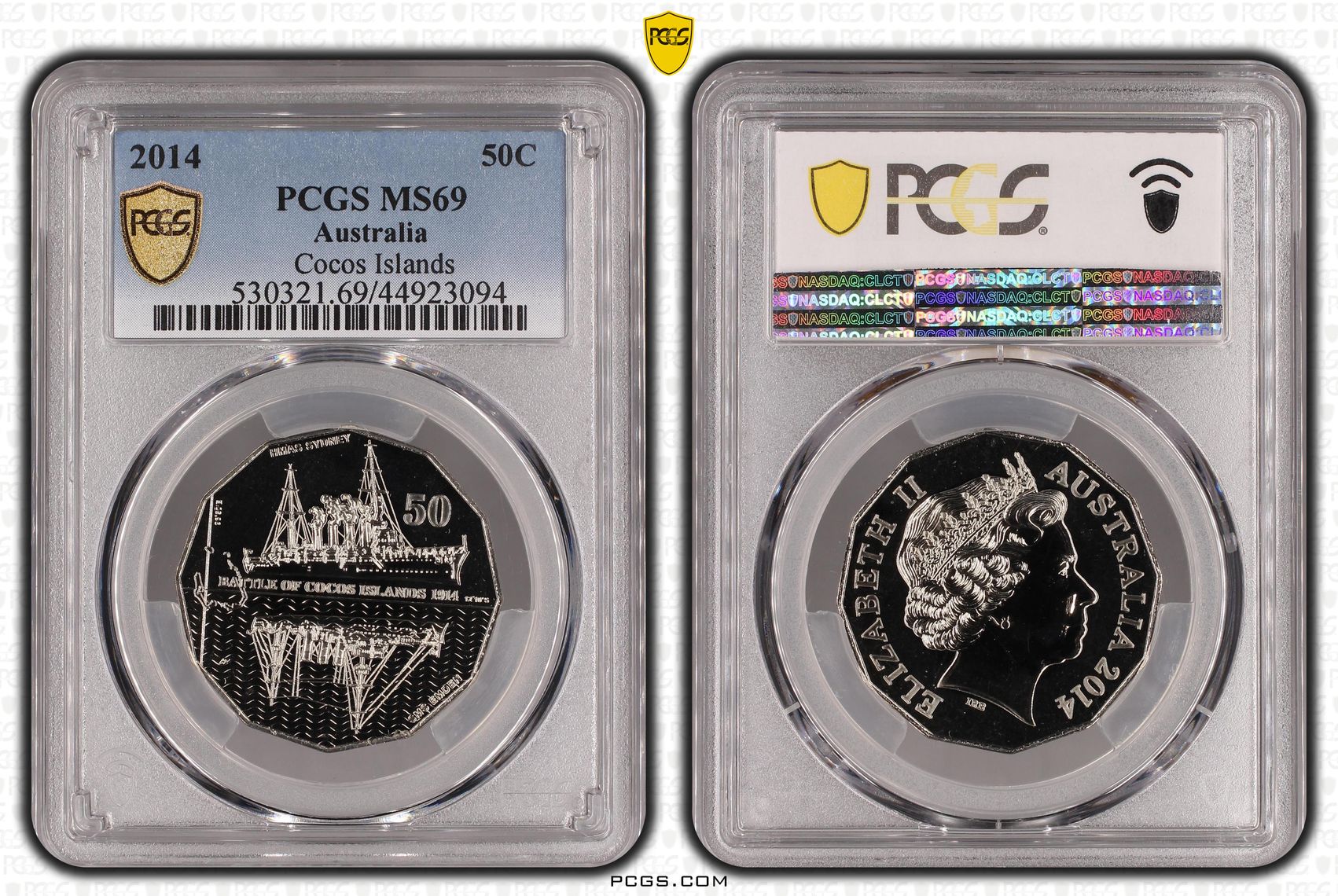 123 · 2014 Australian Fifty Cent, 50c Cocos Islands PCGS - MS69 -094