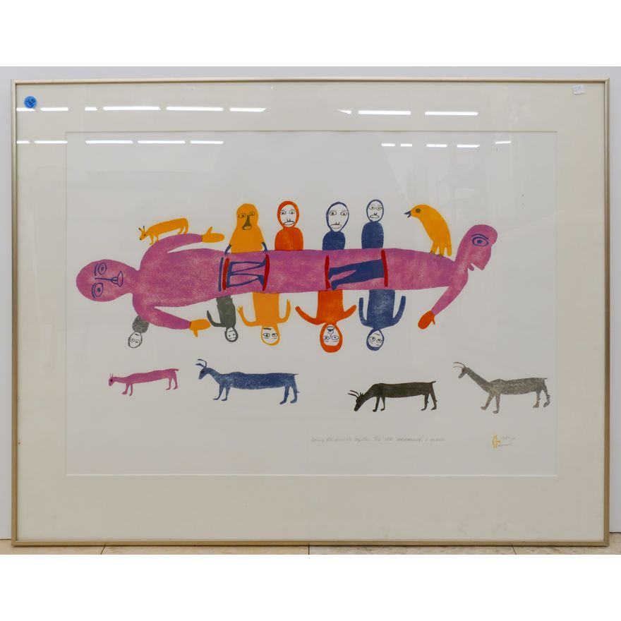 Phillipa Iksiraq (b.1944 Inuit) ''Calling the Animals Together'' Stone Litho