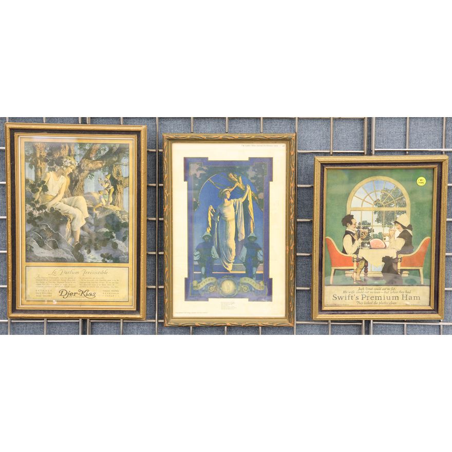 3pc Antique Parrish Advertising Prints Framed 17''x12'' Largest