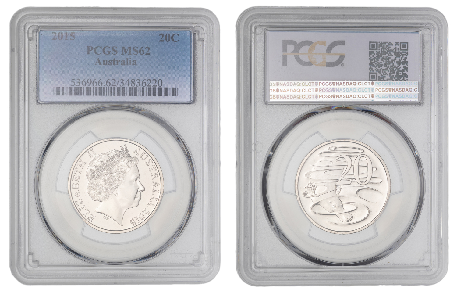 Elizabeth II, Twenty Cent, 2015, PCGS MS62