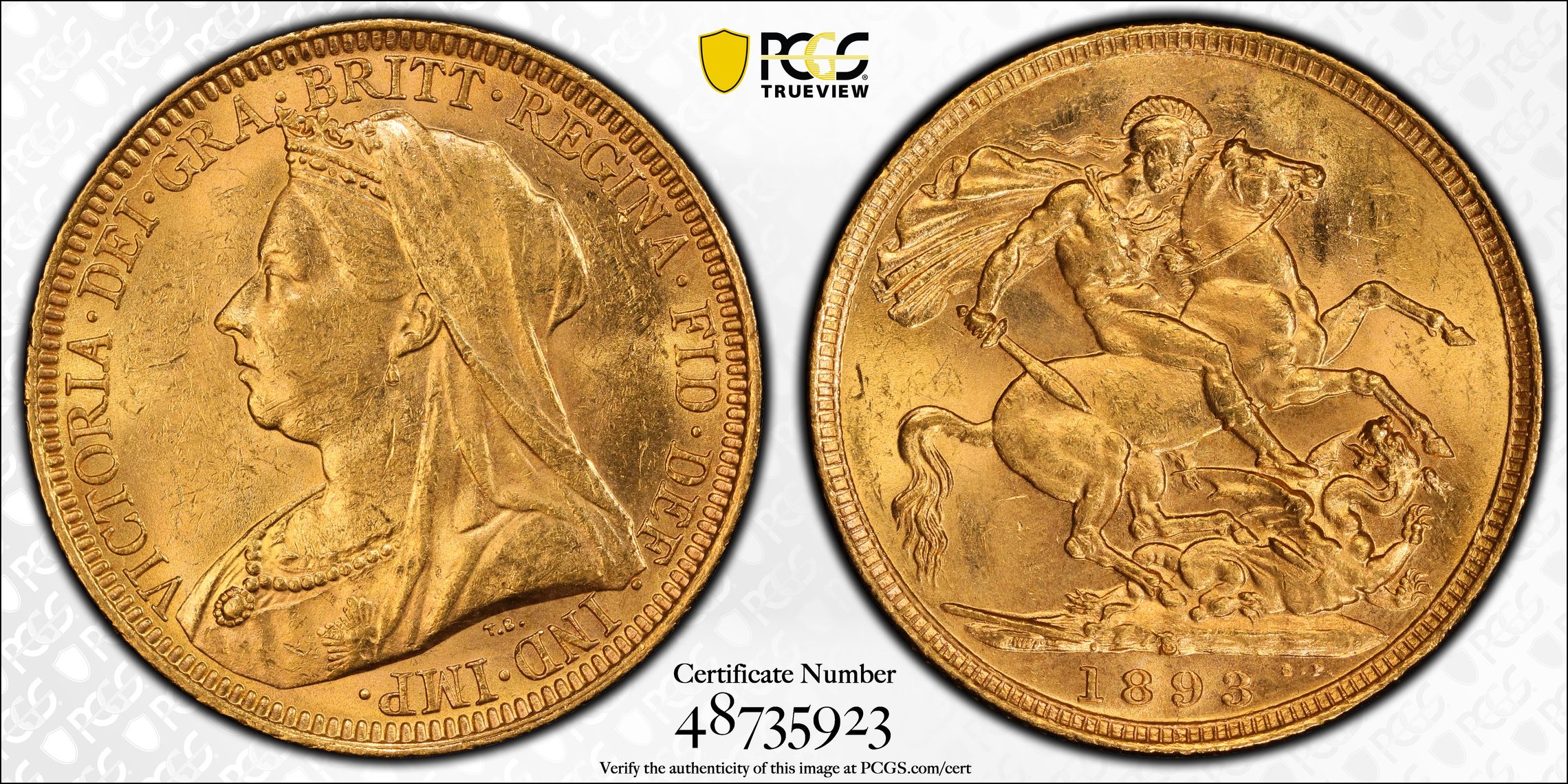 Victoria, St George Reverse - Jubilee, Sovereign, 1893-S, PCGS MS62
