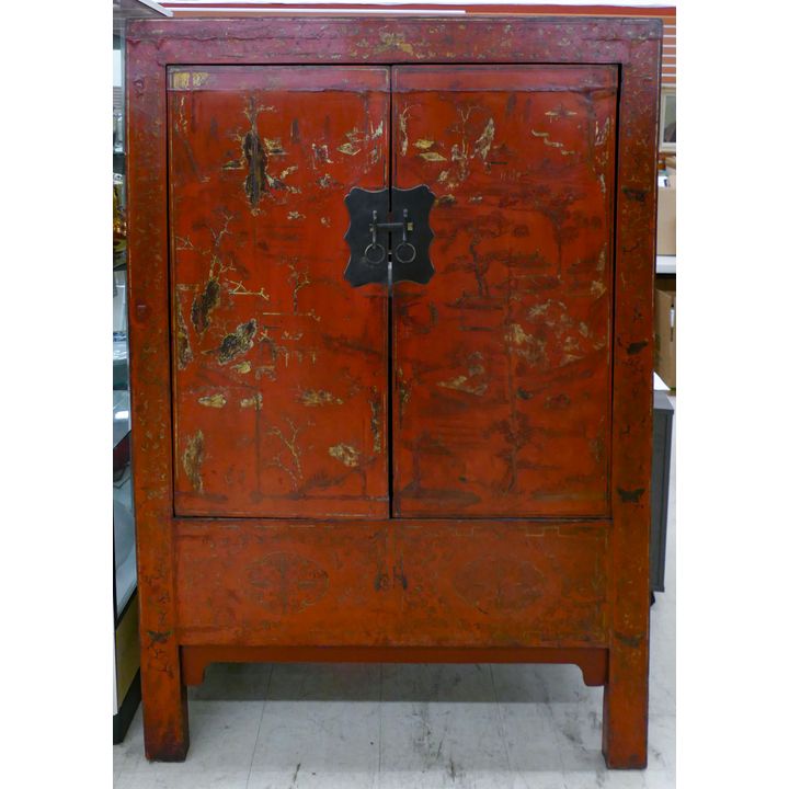 Antique Chinoiserie Lacqured Wedding Cabinet 68'' x 47'' x 20''