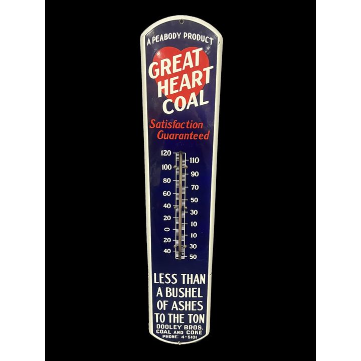 Great Heart Coal Dooley Bros Coal And Coke Porcelain Thermometer