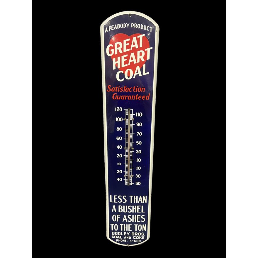 Great Heart Coal Dooley Bros Coal And Coke Porcelain Thermometer