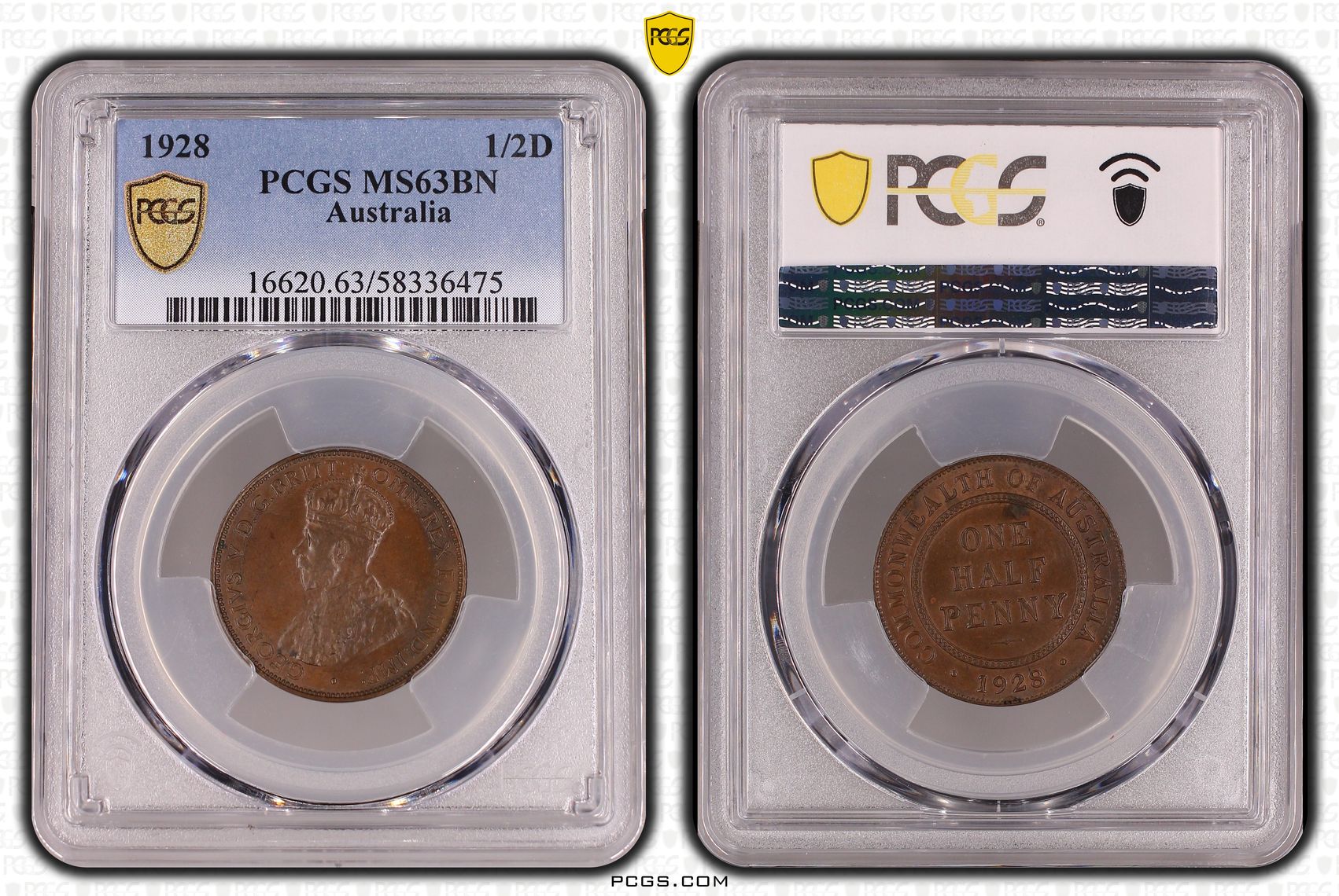 George V, Half Penny, 1928, PCGS MS63BN