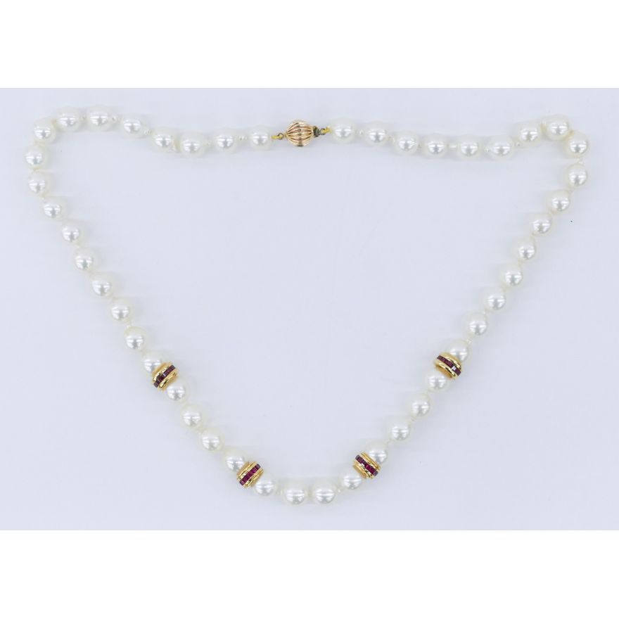 Ladies 14k Pearl and Ruby Necklace