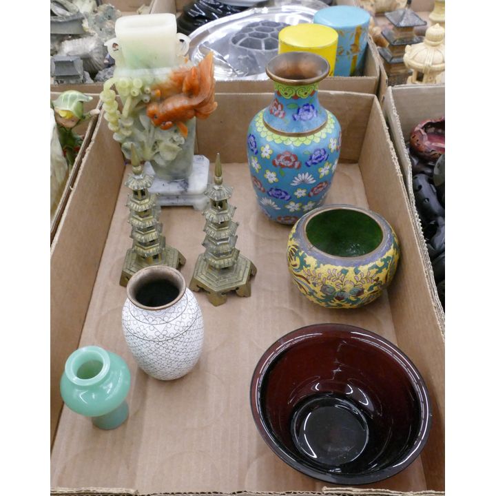 Box Old Chinese Cloisonne & Peking Glass etc.