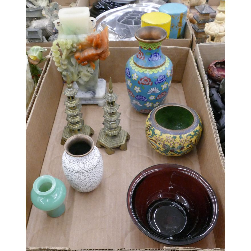 Box Old Chinese Cloisonne & Peking Glass etc.