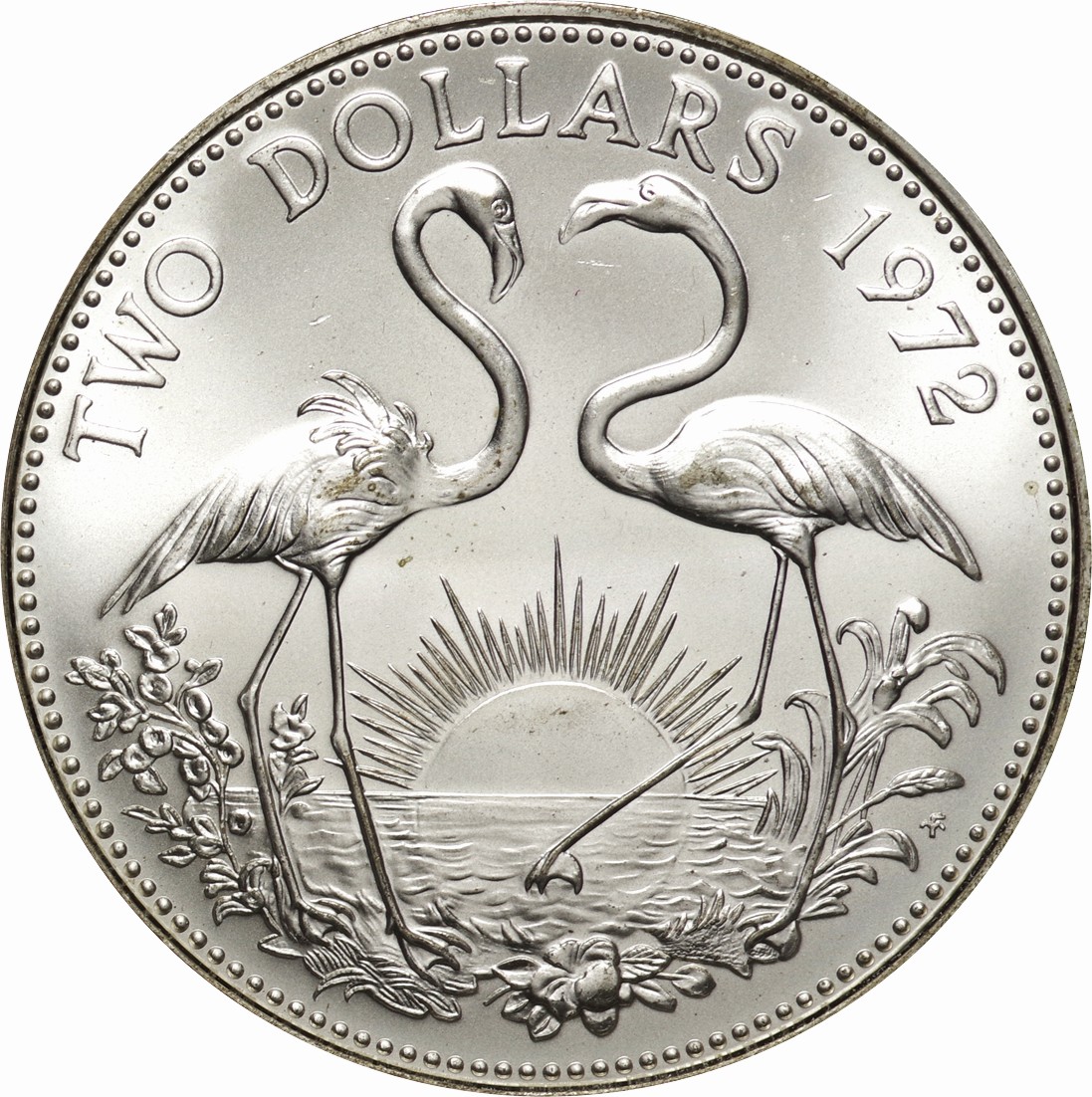 バハマ-Bahamas. Proof. Silver. 2ドル(Dollar). フラミンゴ図 2ドル 
