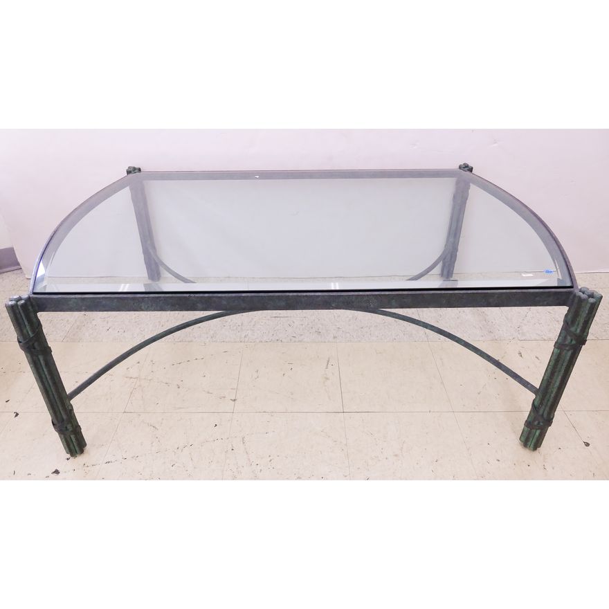 Designer Bronze 'Fasces' Glass Top Coffee Table- 20x47x23''