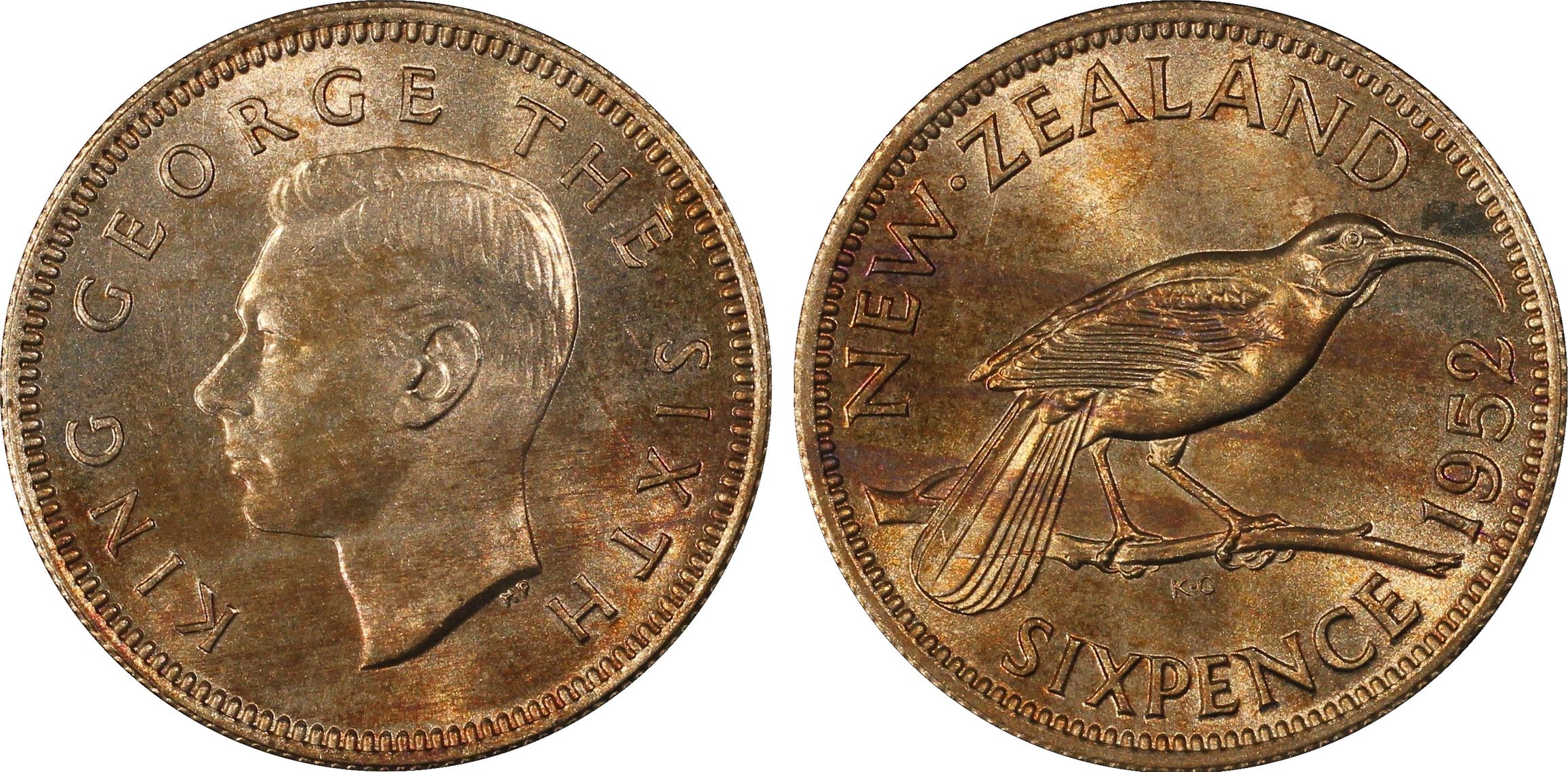 50 · New Zealand, Sixpence, 1952, PCGS - MS64
