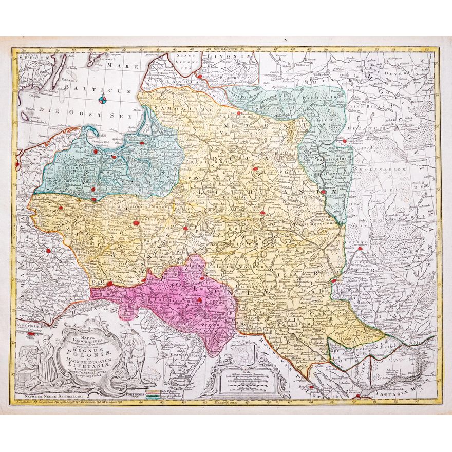 Tobias Conrad Lotter | Mappa geographica ex novissimis observationibus repraesentans Regnum Poloniae…