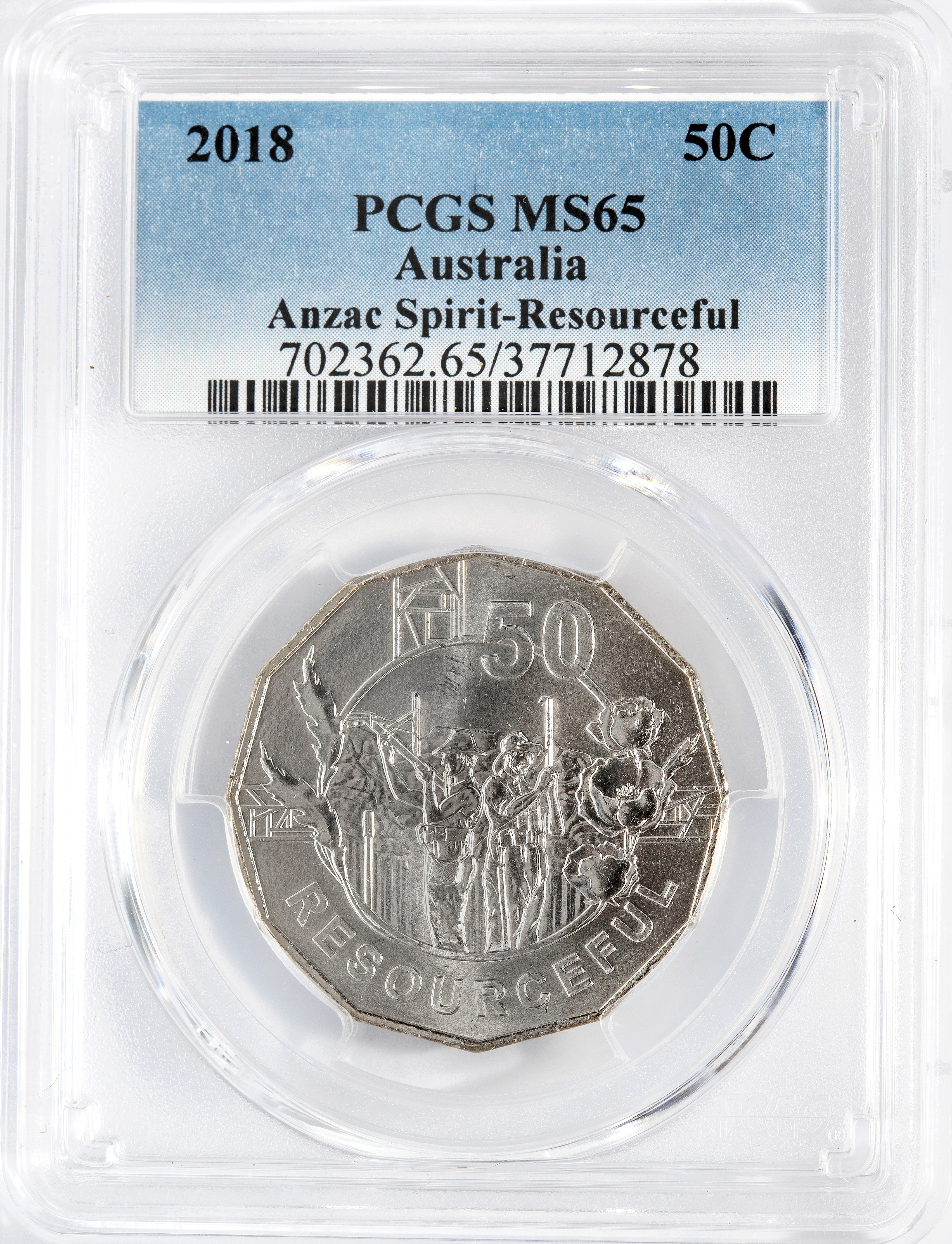 Anzac Spirit-Resourceful, Fifty Cent, 2018, PCGS MS65