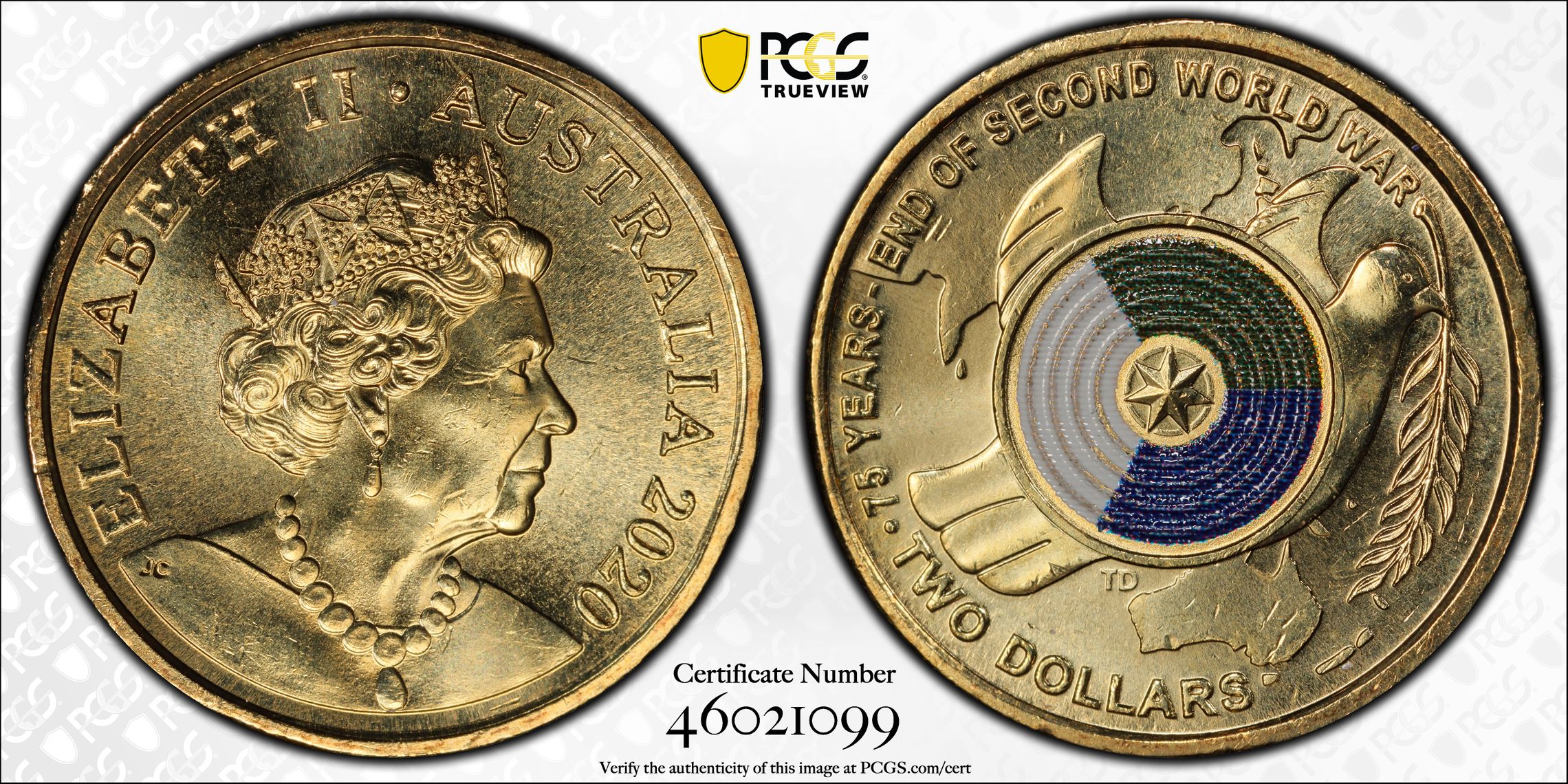 75th Ann End of WWII Colorized, Two Dollar, 2020, PCGS MS67