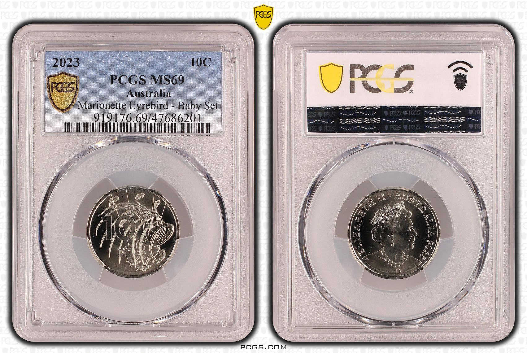 Marionette Lyrebird - Baby Set , Ten Cent, 2023, PCGS MS69