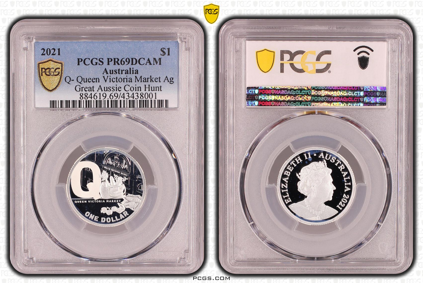 Elizabeth II, Silver, Q- Queen Victoria Market, Great Aussie Coin Hunt, One Dollar, PR69DCAM , 2021 PCGS POP - 3/0