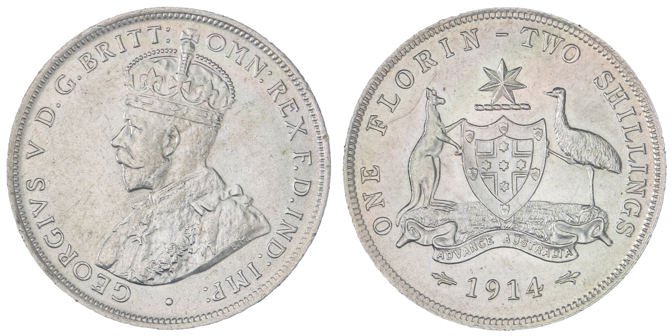 George V, Florin, 1914, aUNC - UNC