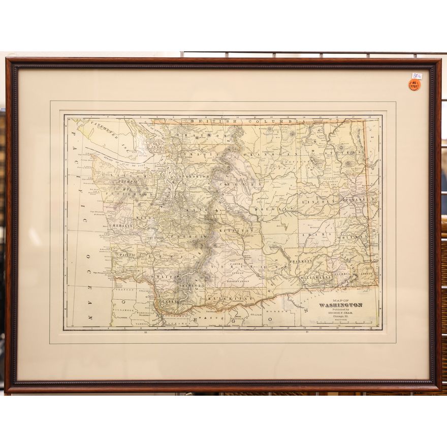 Antique Map of Washington by George Cram Framed 21''x27''