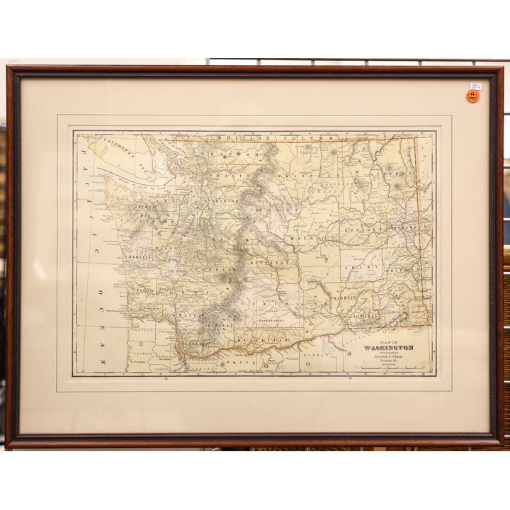 Antique Map of Washington by George Cram Framed 21''x27''