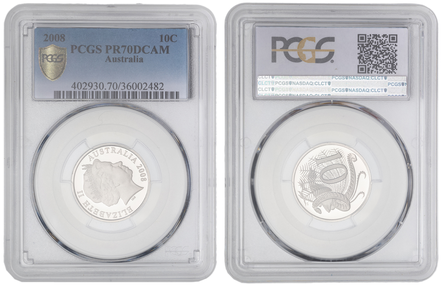 Elizabeth II, Ten Cent, 2008, PCGS PR70DCAM