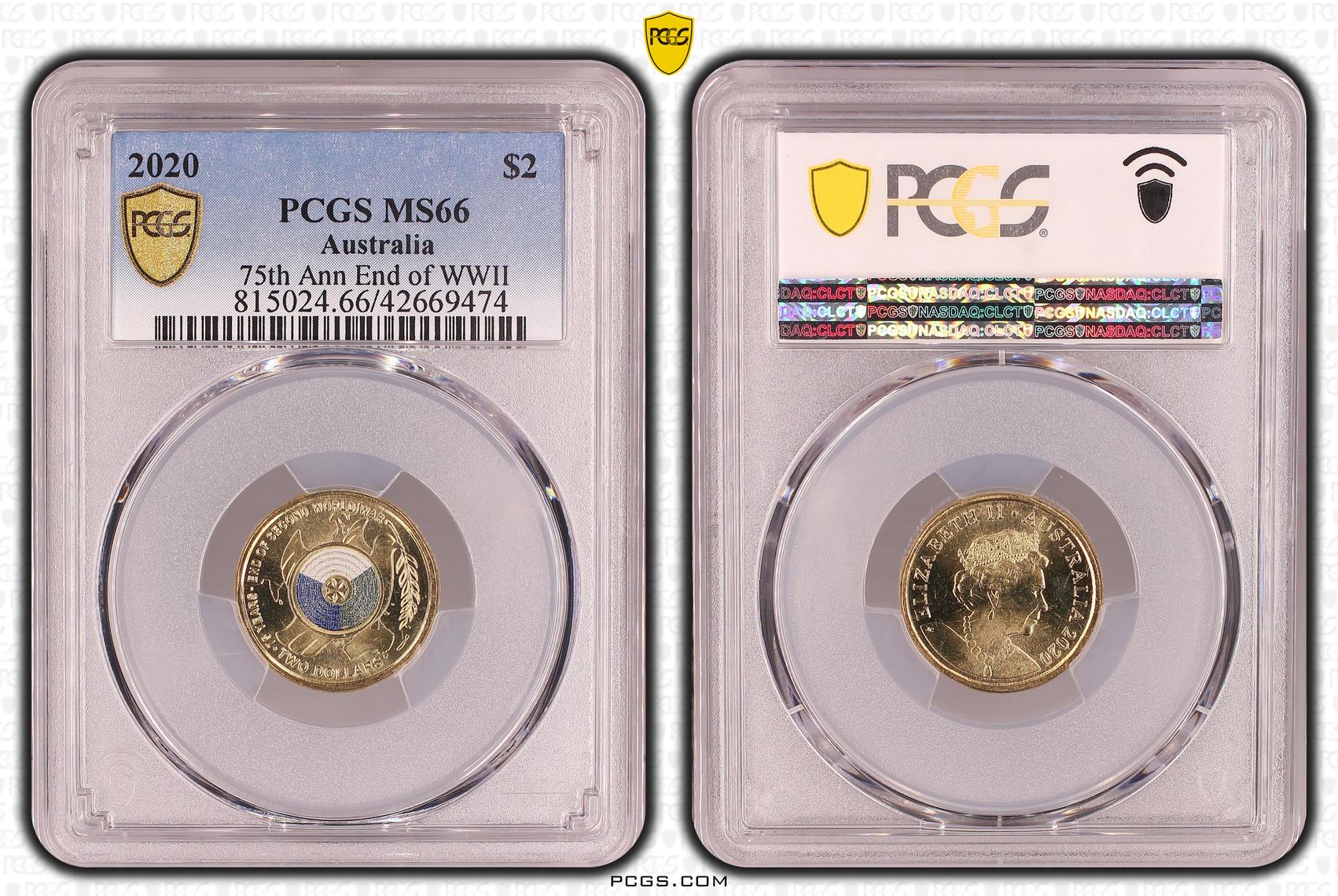 Elizabeth II, 75th Ann End of WWII, Two Dollar, 2020, PCGS MS66