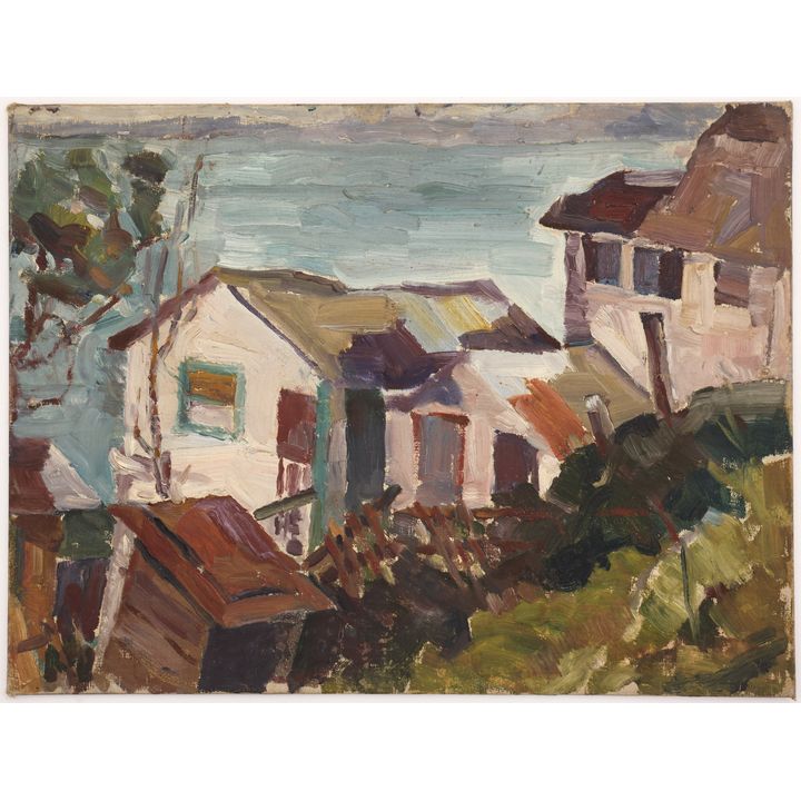 Harry Bonath ''Coastal Houses'' 1931 Oil on Canvas Board 12''x16'' -