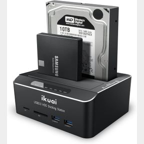 SATA TO USB 3.0 DUAL BAY HARD DRIVE DOCK FOR 2.5"/3.5" SATA HDD SSD WITH MICRO SD CARD READER 2 USB 3.0 PORT, OFFLINE CLONE FUNCTI