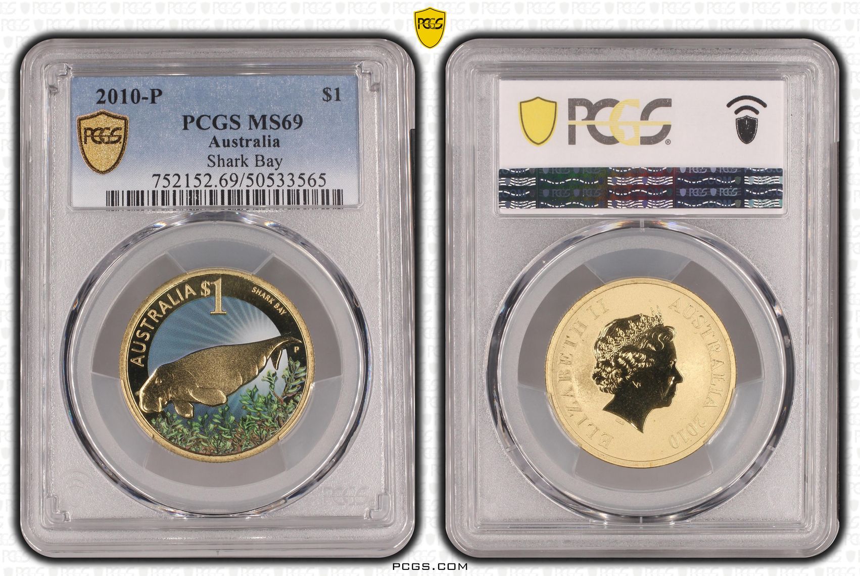 Shark Bay Colorized, One Dollar, 2010-P, PCGS MS69