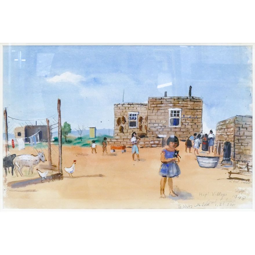 Lisel Salzer ''Hopi Village'' 1948 Mixed Media on Paper