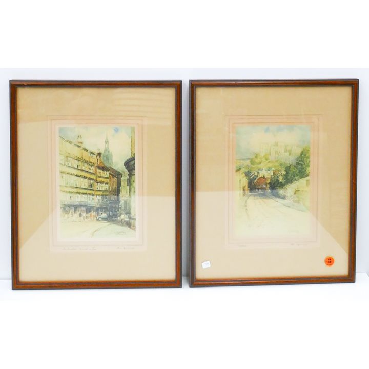 Pair Vintage European Street Scene Framed Prints- 16x13''