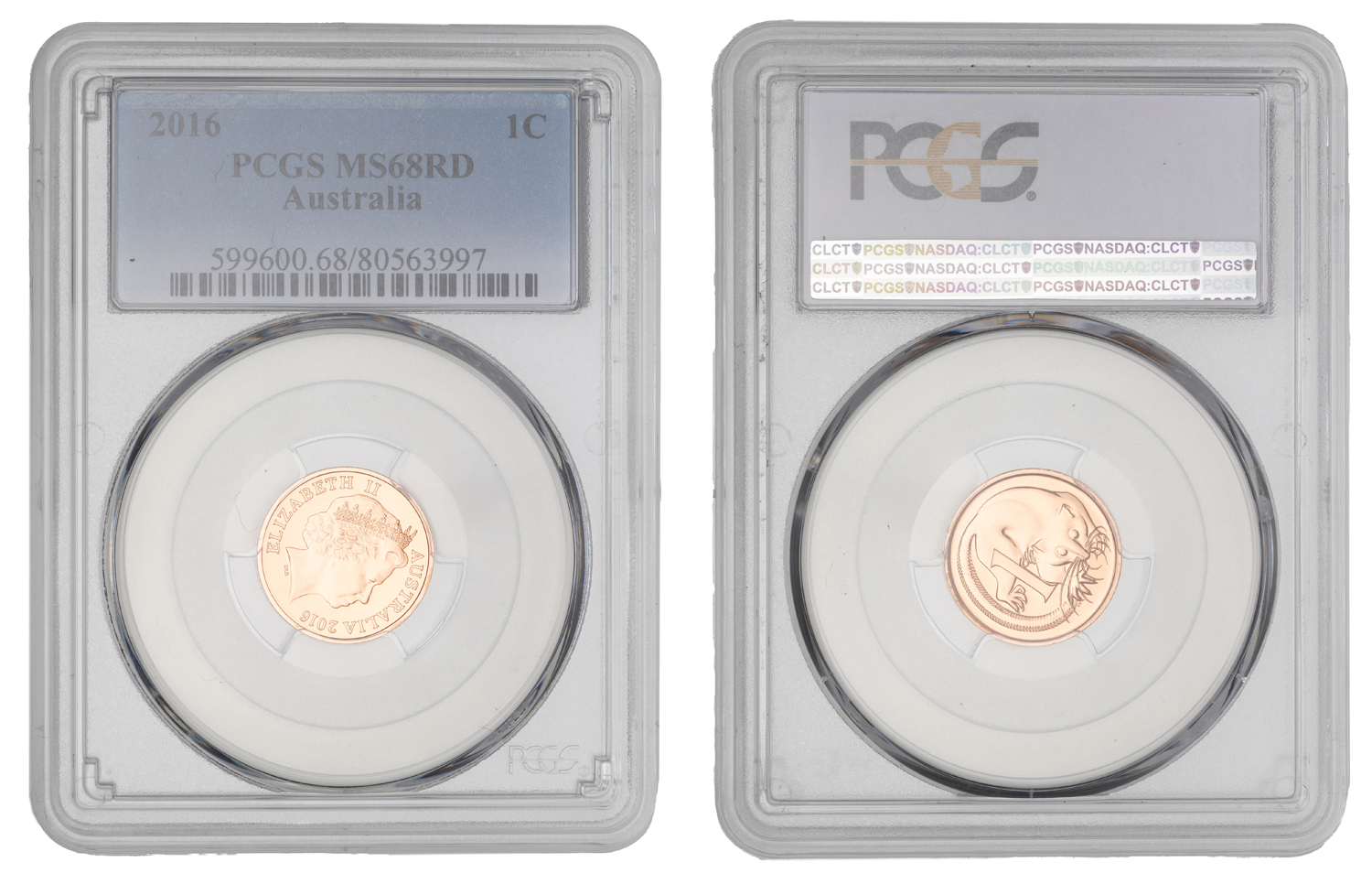 Elizabeth II, One Cent, 2016, PCGS MS68RD