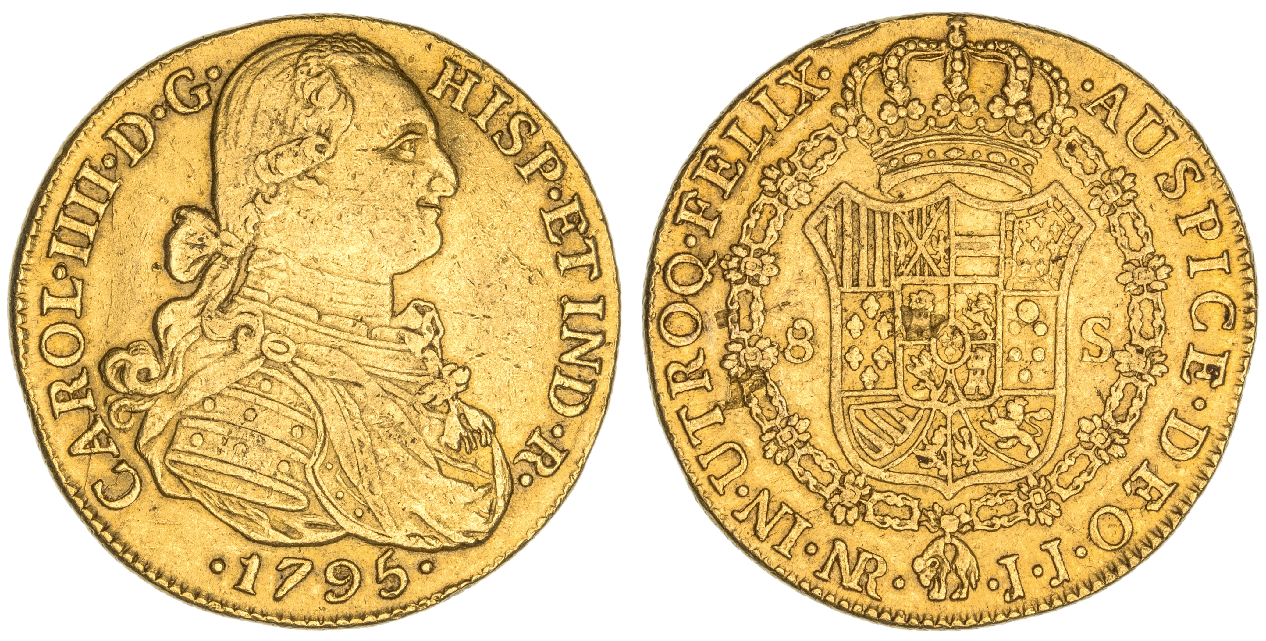 Colombia, Charles IV, Eight Escudos, 1795-JJ, gVF