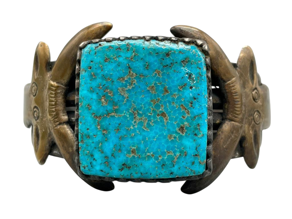 Jock Favor Steer Themed Turquoise And Sterling Silver Bracelet