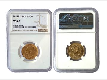 1918 King George V India Mint Gold Sovereign NGC MS63