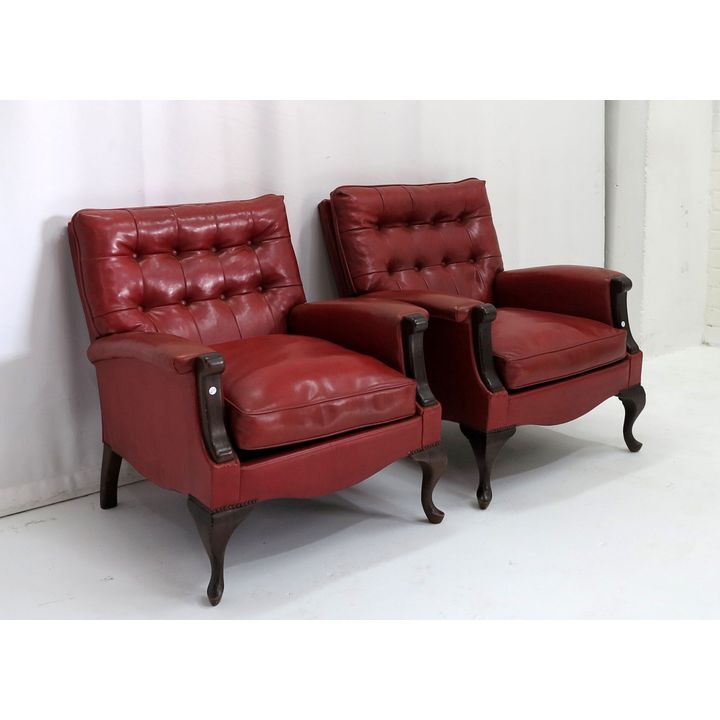 PAIR OF VINYL UPHOLSTERED ARMCHAIRS