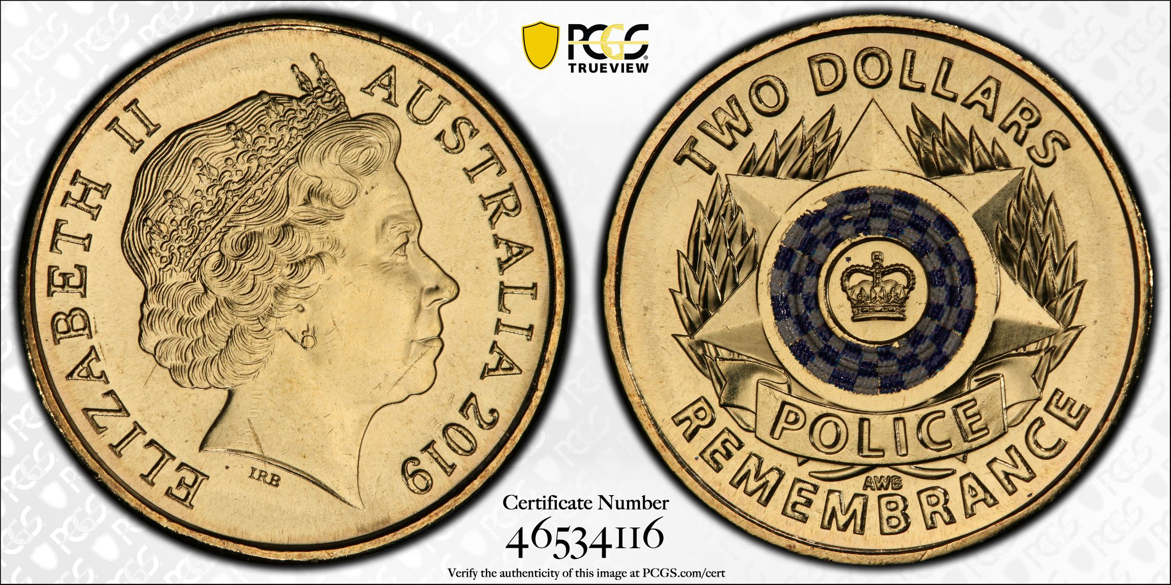 Police Remembrance Colorized, Two Dollar, 2019, PCGS MS66