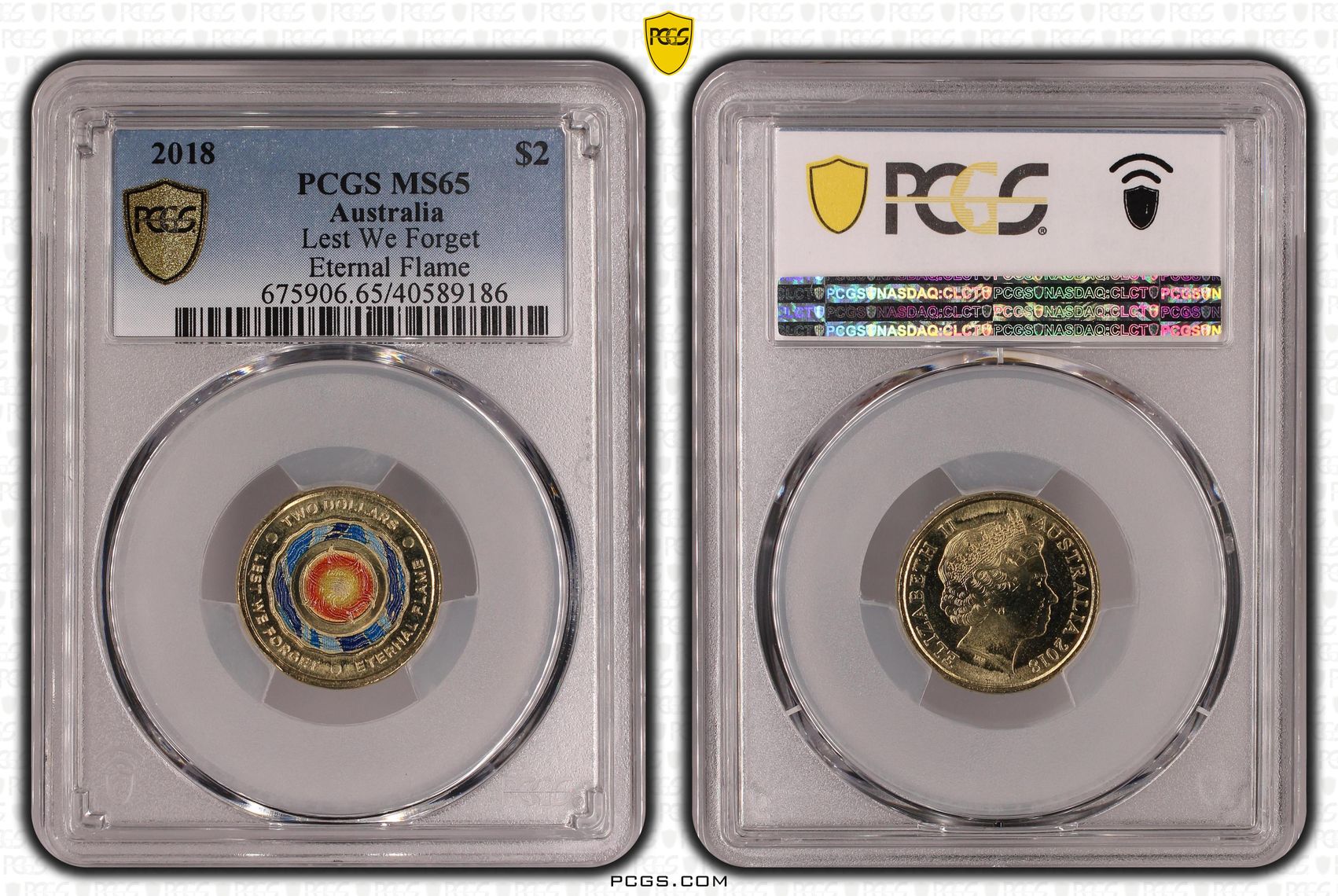 Elizabeth II, Lest We Forget - Eternal Flame, Two Dollar, 2018, PCGS MS 65