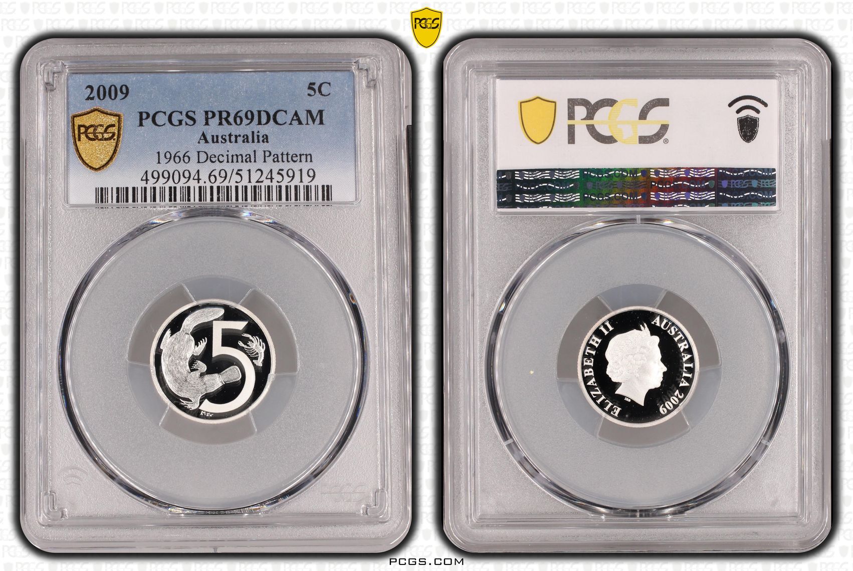 1966 Decimal Pattern, Five Cent, 2009, PCGS PR69DCAM