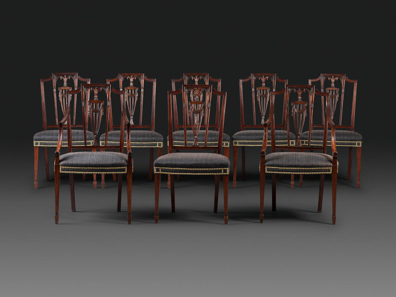 A Set of Eight Federal Carved Mahogany Dining Chairs