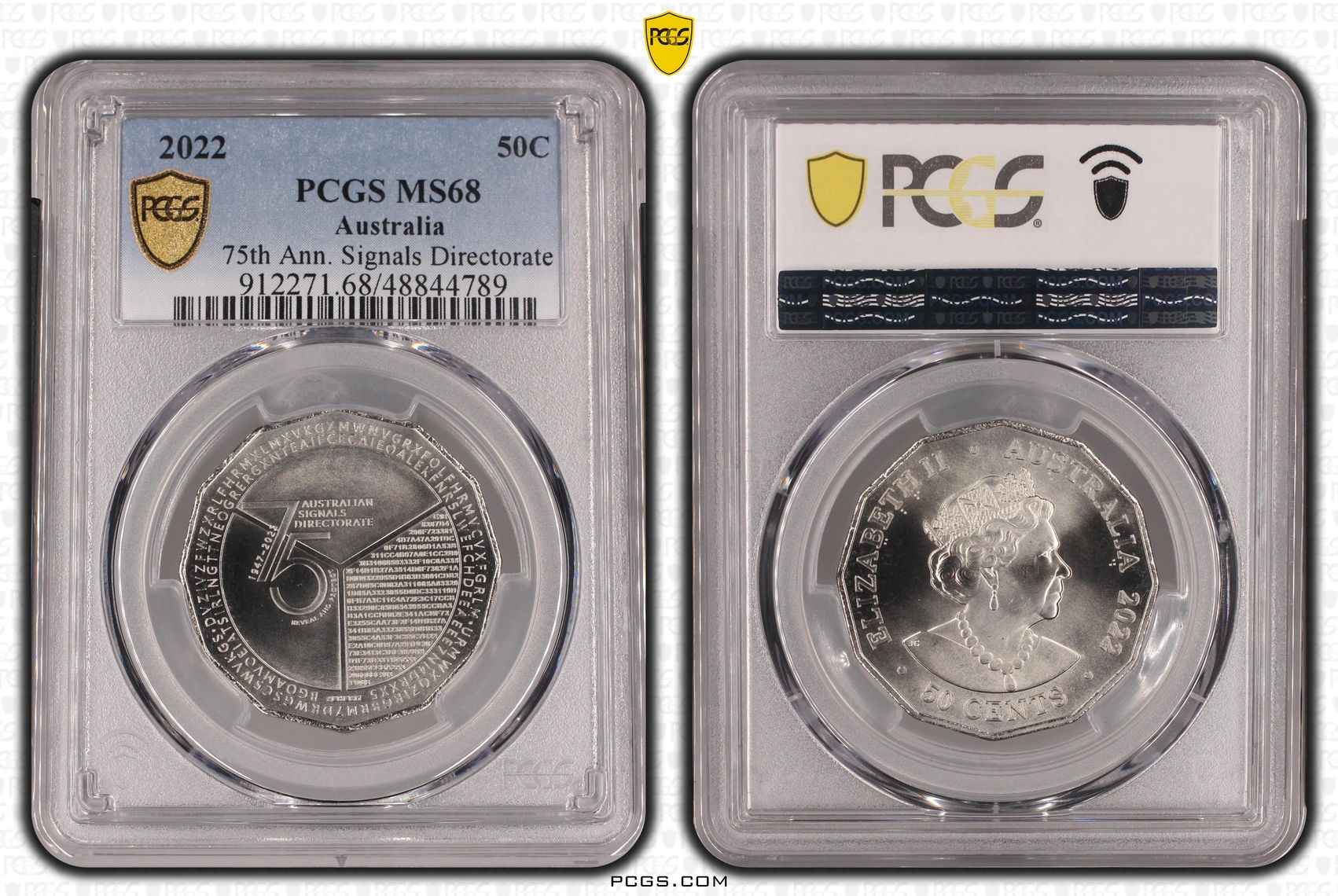 158 · 75th Ann. Signals Directorate , Fifty Cent, 2022, PCGS MS68