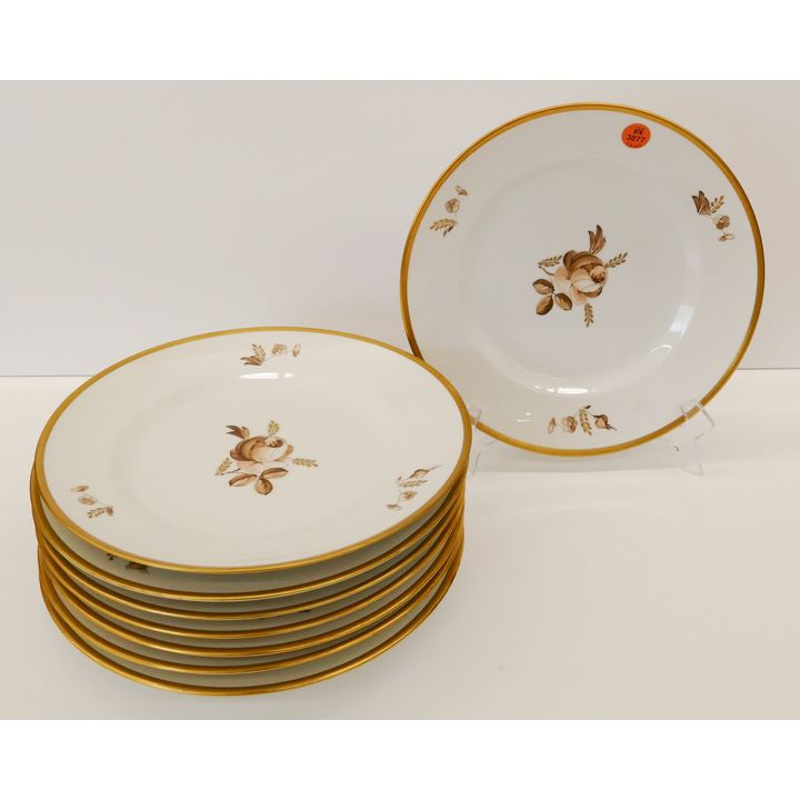 8pc Royal Copenhagen Brown Rose Porcelain Dinner Plates